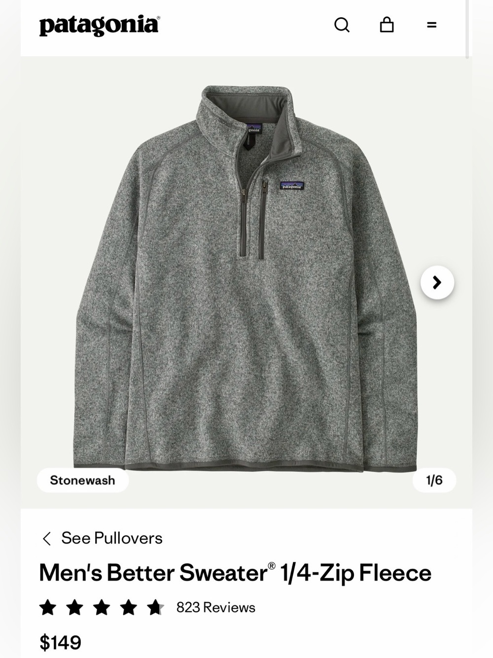 Patagonia Better Sweater 1/4 Zip Fleece Men’s Medium Hike Trail Outdoors $149